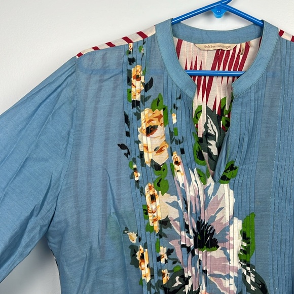 Soft Surroundings floral striped pleated lightweight v-neck tunic size large - Picture 3 of 10